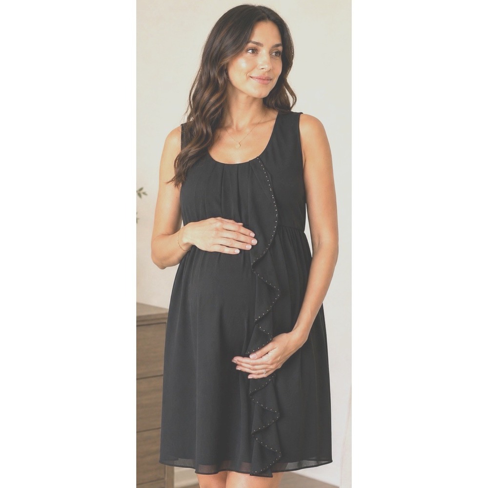 Motherhood Maternity Beaded Ruffle Formal Dress Size L Wedding LBD‎ Event Party